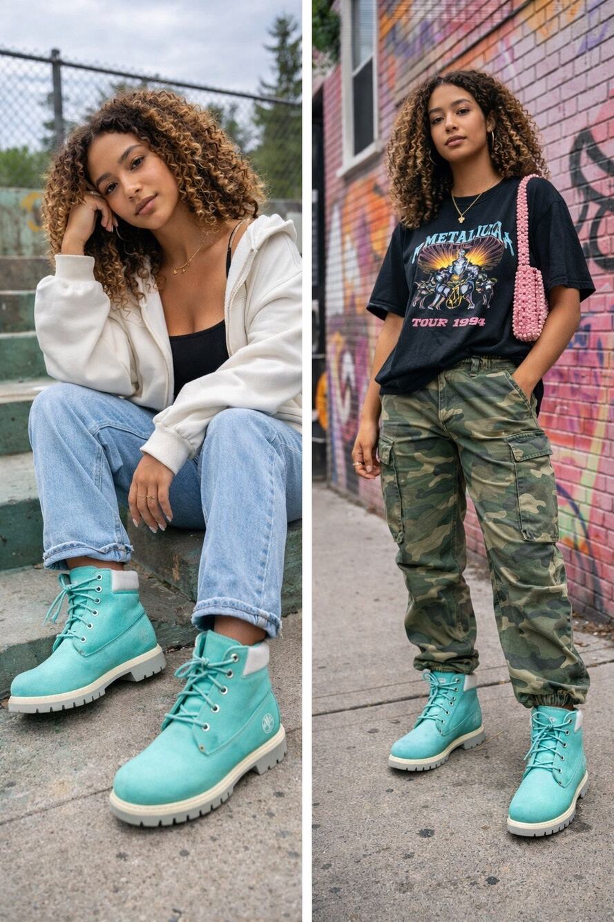 Timberland Premium Steel Toe Ankle Work Boots Green Waterproof 9.5 Y2k Women’s